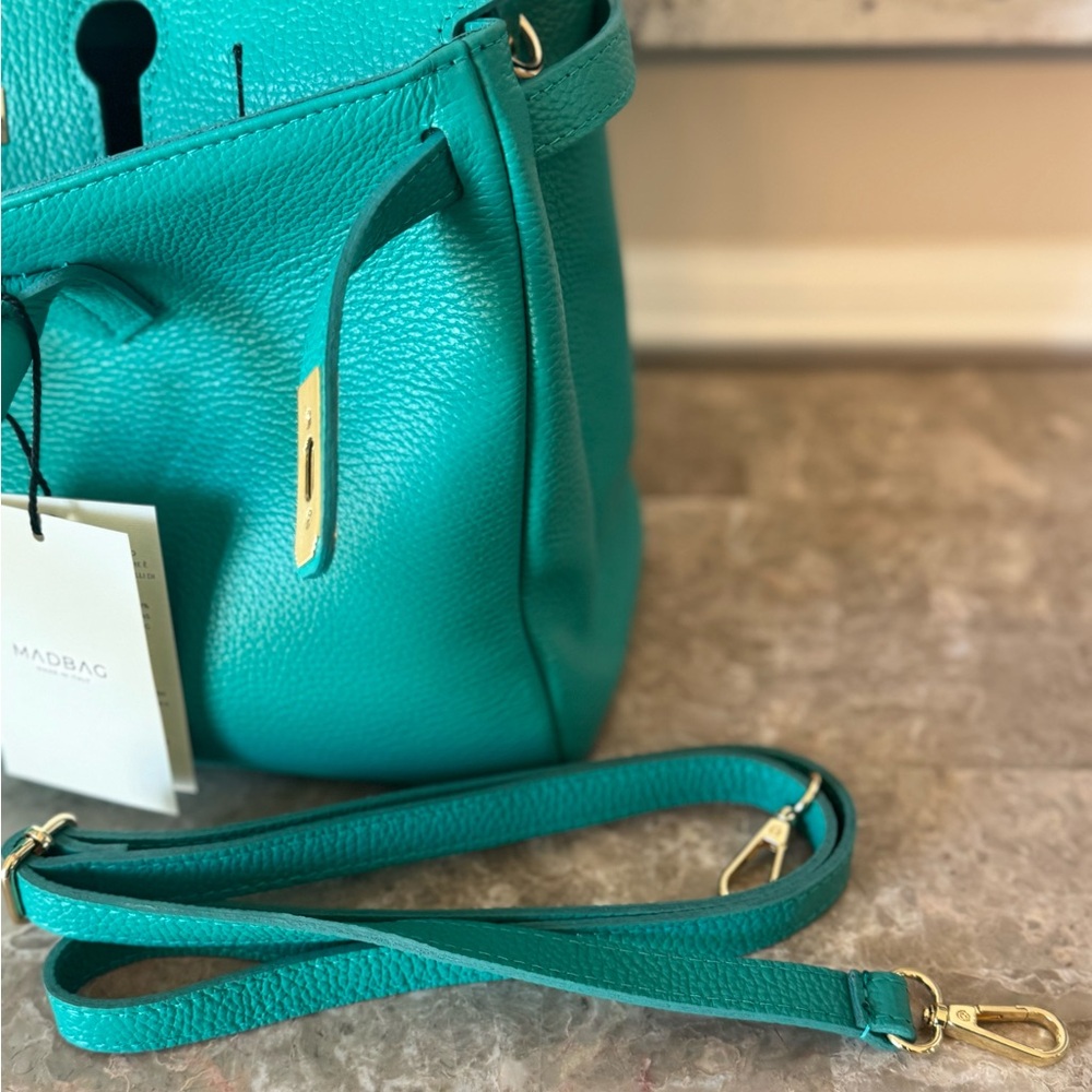 MadBag BIRKIMAD 40 Structured Italian Leather Tote – Teal NWT - Picture 12 of 14